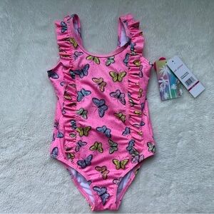 NWT Pink Platinum Girls Butterfly Swimsuit Size 5/6